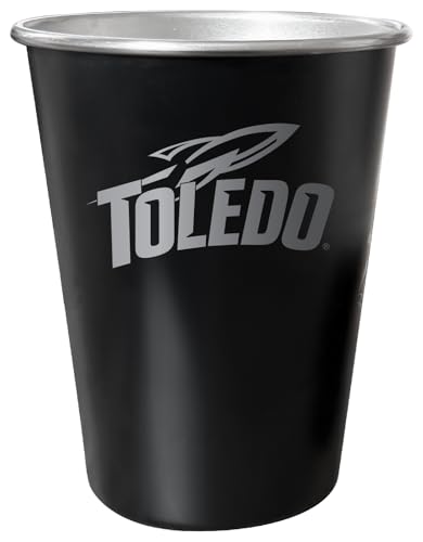 R and R Imports Toledo Rockets 8 oz Engraved Tin Cup Black Matte Coating with Gift bag Officially Licensed 4-Pack