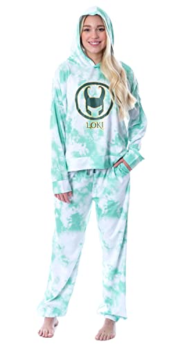 Marvel Loki Tv Show Tie Dye Womens' Pajama Loungewear Hooded Jogger Set Green #TOP2