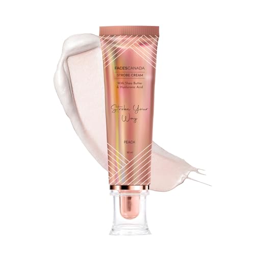FACESCANADA Strobe Cream - Peach | with Shea Butter & Hyaluronic Acid | Hydrating & Illuminating Makeup | for Radiant Dewy Skin | 1.01 Fl Oz (30ml)