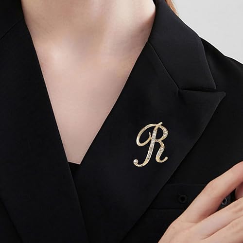 Image of Rhinestone Initial Brooch Pin for Women, Alphabet Gold Letter Brooch A-Z with Crystal, Metal Pin for Hat Bag Dress Suit Accessory for Men