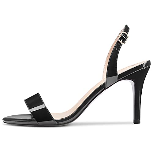 Aachcol Women Stiletto Mid High Heel Sandals Backstrap Ankle Strap Slingback Round Peep Open Toe Dress Shoes Office Party Wedding Patent 3 Inch2