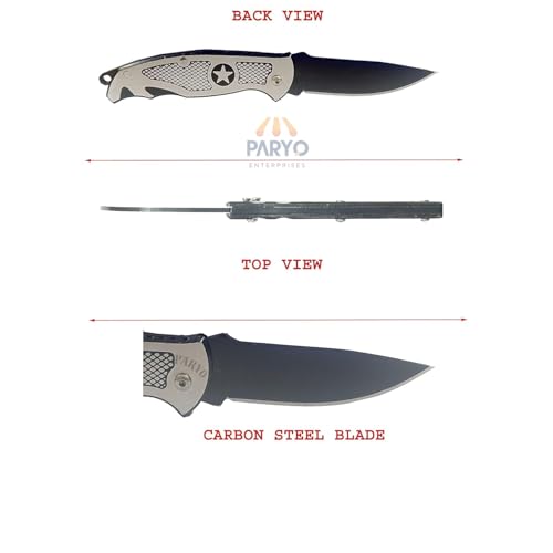 Image of PARYO Star Shield Multipurpose Knife | Compact Carbon Steel Utility Knife for Kitchen, Home & Office Use | Manual Cutting Tool for Vegetables, Fruits, Packaging & DIY Tasks (Silver, Pack of 1)