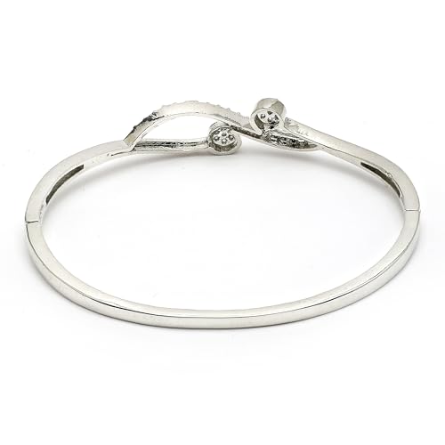 Image of ZENEME Rhodium Plated Silver Toned American Diamond Studded Grace Line Kada Bracelet For Women