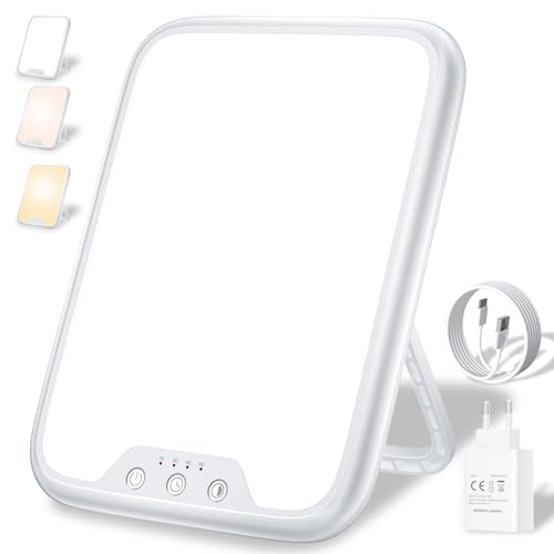 Tageslichtlampe, 10000 Lux Lichttherapielampe für Depressionen, UV-Freies SAD Licht mit 3 Farbtemperaturen, Stufenlose Helligkeit, 4 Timer Einstellung, LED-Technologie Sunlight Lamp für Gute Laune
