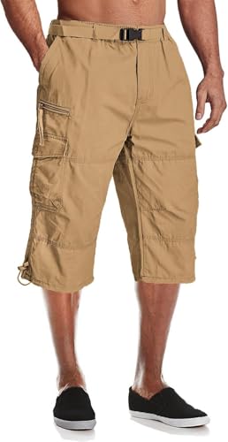 Image of MAGCOMSEN Mens Shorts Cargo 3/4 Length Summer Casual Work Cotton Below Knee Capri Short Breathable Cropped Pants with Pockets Khaki,36