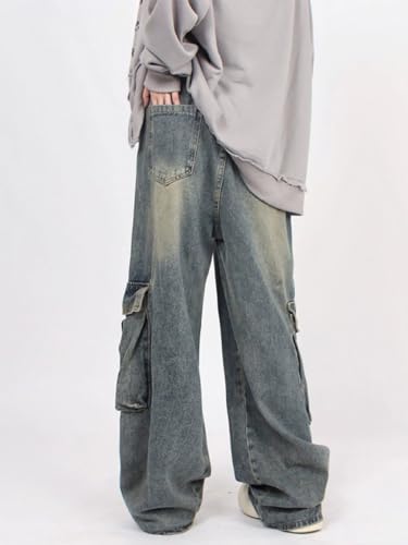 Women's Baggy Straight-Leg Cargo Jeans Men Y2k Low Rise Multi-Pocket Pants Hip-hop Street Style Distressed Harajuku Clothing4