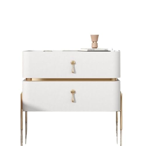 HJYBFAWH Mesita de Noche Minimalista de Cuero, Moderna mesita de Noche con 2 cajones, Color Crema, con Tirador de Metal, Mueble de Madera, Armario para Dormitorio y hogar, Color bl