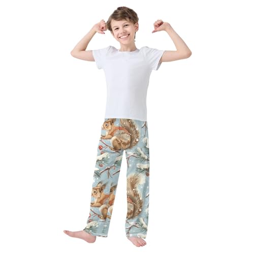 ZZXXB Squirrel Winter Berry Boys Long Pants Soft Trousers Elastic Waist Kids Lounge Bottoms with Pockets S-XL2