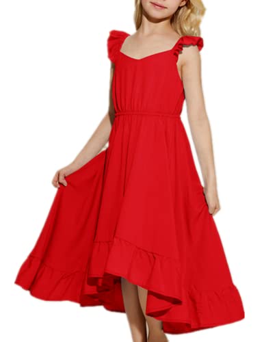Big Girls Vintage Sleeveless Sundress Casual Summer Kids Long Dress Red 10 Years #TOP8
