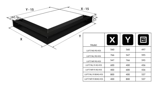 Kamingitter Corner LUFT rechts schwarz 60x40x9 - KRATKI