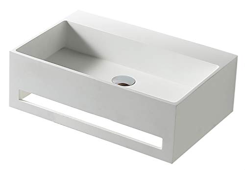 BERNSTEIN - Vasque Lavabo Rectangulaire suspendu Blanc mat 60x40x20cm Lave main mural fonte minérale + Porte-serviette, sans Bonde - Design, Robuste & Durable...