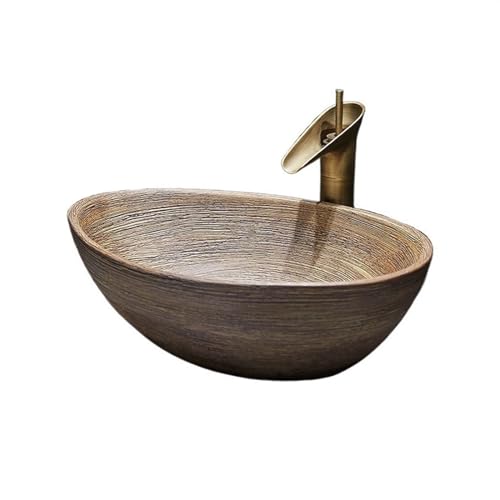 Lavabo de cerámica retro – Lavabo de mano para encimera de guardarropa para el hogar baño y balcón – Elegante lavabo (ruina)