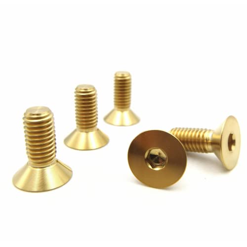 RISON Titanium Ti Bolts M5x10mm Titanium Countersunk Hex Socket Cap Bolt Gold Flat Head Hex Socket Cap Screw Bolt Pack of 5