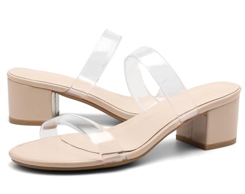 DADAWEN Women's Two Strap Open Toe Slip On Low Chunky Heels Sandals Block Heels Mule Sandals Party Dating Wedding Dress Pumps Shoes