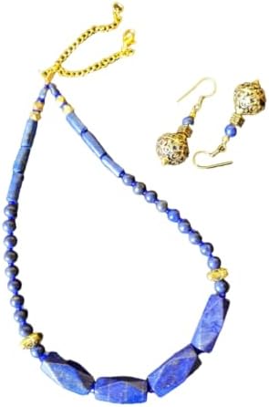 Eersha Jewellery Blue Lapiz necklace set with earrings for gift, college,mother, women