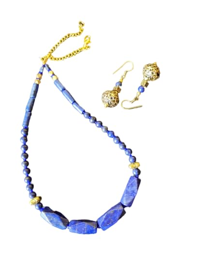Eersha Jewellery Blue Lapiz necklace set with earrings for gift, college,mother, women