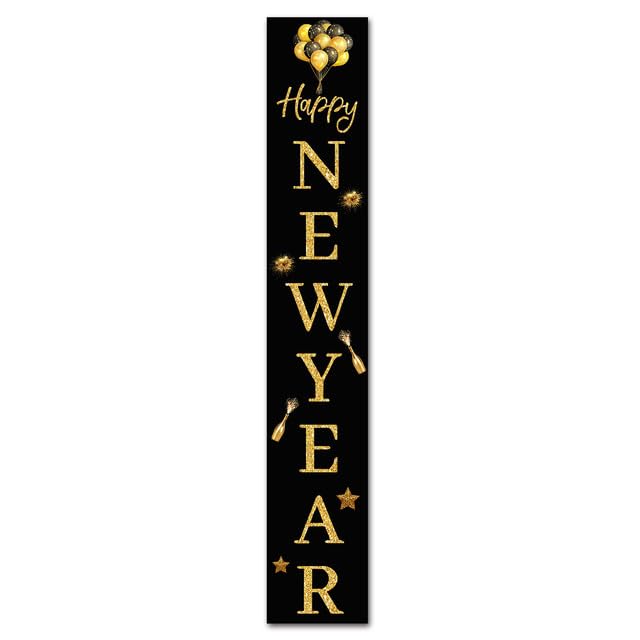 Soliyoahee Happy New Year Front Door Sign Wooden Christmas Porch Signs Welcome Sign for Home Holiday Winter 2025 New Year Eve Party Supplies Hanging
