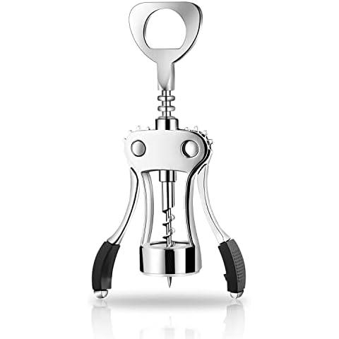 Kyraton Wine Corkscrew, Stainless Steel All in one Wing Corkscrew, Self Centering Worm Bottle Opener, Multifunctional Wine Opener for Beer Bar Restaurant Waiters, Set for 1 Cover