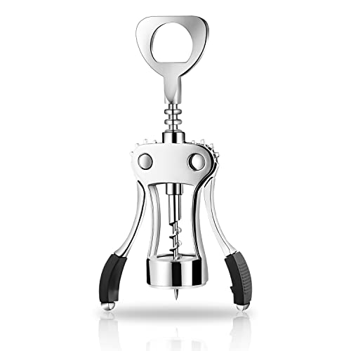 Kyraton Wine Corkscrew, Stainless Steel All in one Wing Corkscrew, Self Centering Worm Bottle Opener, Multifunctional Wine Opener for Beer Bar Restaurant Waiters, Set for 1