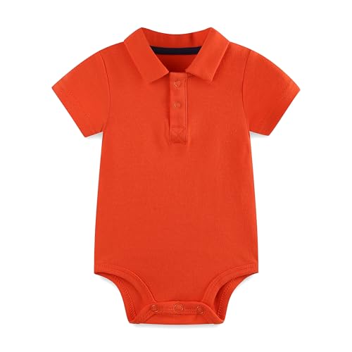 La mejor comparación de Polos para Bebé los mejores 5. 42 FITFIFTH POD - Body tipo polo de manga corta para bebé, 100 % algodón orgánico, color sólido, para verano, 0 ~ 24 m, Naranja, 3~6 Meses