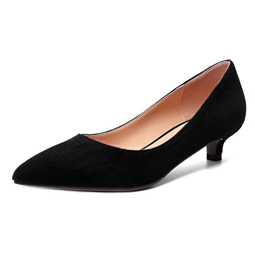 Movinsteps Women's Suede Slip On 1.5 Inch Fashion Kitten Low Heel Pointed Toe Formal Pumps Shoes Black Size 8 - Tacones Bajos De Mujer #TOP22
