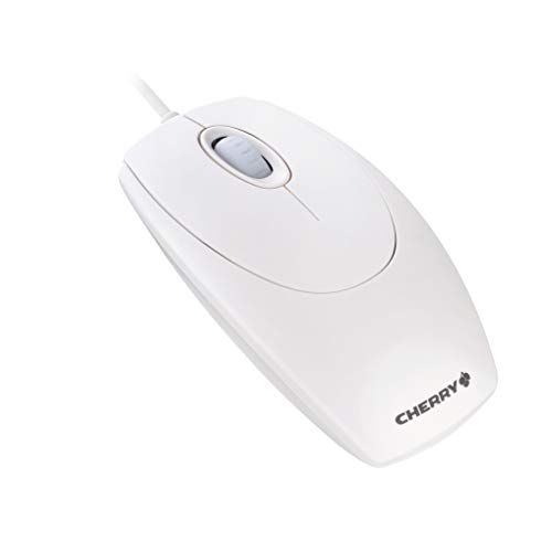 CHERRY WheelMouse, Ratón con Cable, Diseño Simétrico para Diestros y Zurdos, Sensor Óptico, Conexión USB, Adaptador PS/2 Incluido, Blanco/Gris