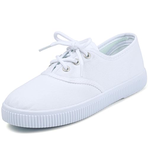 Boy's Girl's Kids White Canvas Shoes for Kids Slip-On Lightweight Sneakers Casual Skin-Friendly Lace-Up Walking Running Shoes Big Kids 1