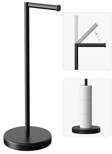 Matte Black Toilet Paper Holder Stand Free Standing Toilet Paper Holder for Bathroom 304 Stainless Steel Rustproof Toilet Paper Stand Storage for 4 Rolls(Fits All Rolls) by Evolvegoods