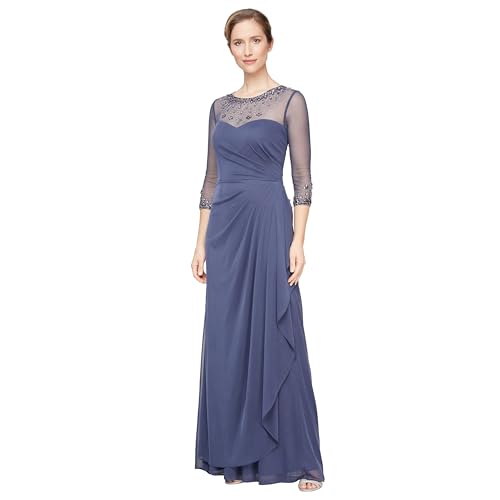 Image of Alex Evenings Women's Long A-line Mother of The Bride Dress with Illusion Neck and Sleeves (Petite and Regular Sizes)