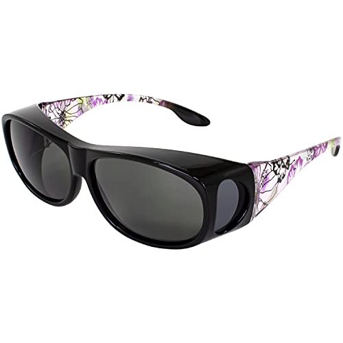Global Vision Eyewear Fanfare2 Fit Over the Glasses Purple Women's Floral Frame Sunglasses with Smoke Lens
