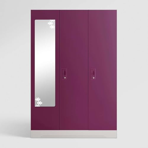 Image of Interio by Godrej Slimline 3 Door Steel Almirah with Locker, Drawer, Star Mirror (Purple, Textured Finish)