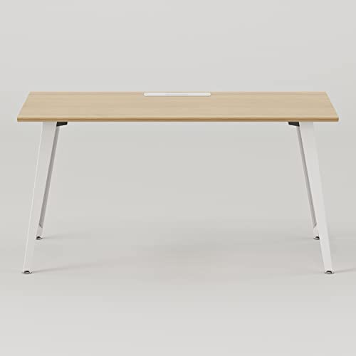Image of Branch Office Desk, Modern Home Office Desk | Efficient Cable Management and Fast Assembly, Compact Workstation for Home or Apartment, 48 inch Woodgrain Top, White Base