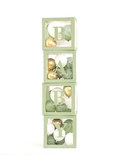 luckylibra Sage Green Baby Shower Decorations, B - A - B - Y Transparent Balloon Boxes & 35Pcs Balloons
