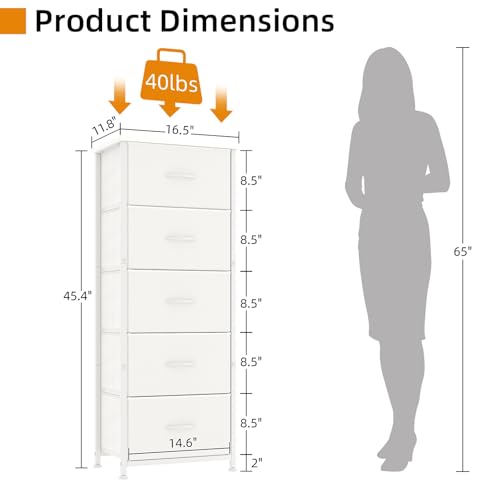 CAIYUN 5 Drawer Tall Dresser, Dresser for Bedroom Entryway Hallway, Closet Storage Drawer, Commode De Chambre, Armoire De Rangement, White - Image 4