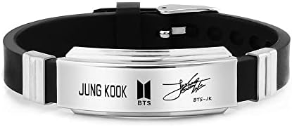 University Trendz Unisex BTS Fan Combo - Jung Kook Signature Silicon Bracelet, Stainless Steel Ring & Pendant Necklace (Pack of 3) For Unisex Adult