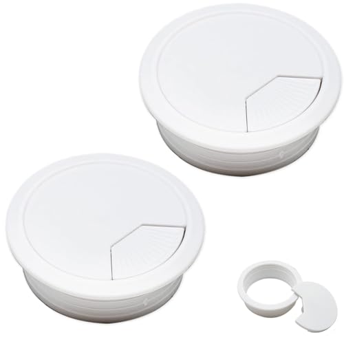 2 Pieces Desk Grommet, Desk Cable Wire Grommet Cord, PC Computer Desk Plastic Grommet, Tidy Wire Hole Cover Wire Organizers, 60 mm/ 2.36 Inch Mounting Hole Diameter (White)