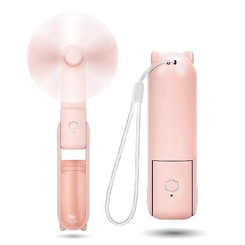 OHLGT Mini Ventilador de Mano, 3 Velocidades Recargable Mini Ventilador de Mano Silencioso [9-15 Horas de Trabajo], Ventilador USB Portátil con Power Bank para Viajes, Exteriores o Interiores Rosa