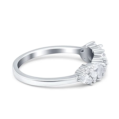 Blue Apple Co. Art Deco Half Eternity Band Pear Marquise Baguette Wedding Band Ring Bridal Simulated Cubic Zirconia 925 Sterling Silver2