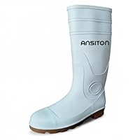 ANSITON Men's Premium Tall White Steel Toe Rain Boots - Waterproof Seamless PVC, Fortified Smash - proof, Durable Non - slip, All - terrain, Perfect for Fishing, Gardening, Work, Size 11