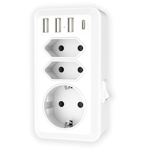 VIEVRE Enchufe múltiple, enchufe múltiple con 1 USB y 1 tipo C, enchufe múltiple para enchufe con interruptor, enchufe de distribución 7 en 1 con USB, enchufe distribuidor USB