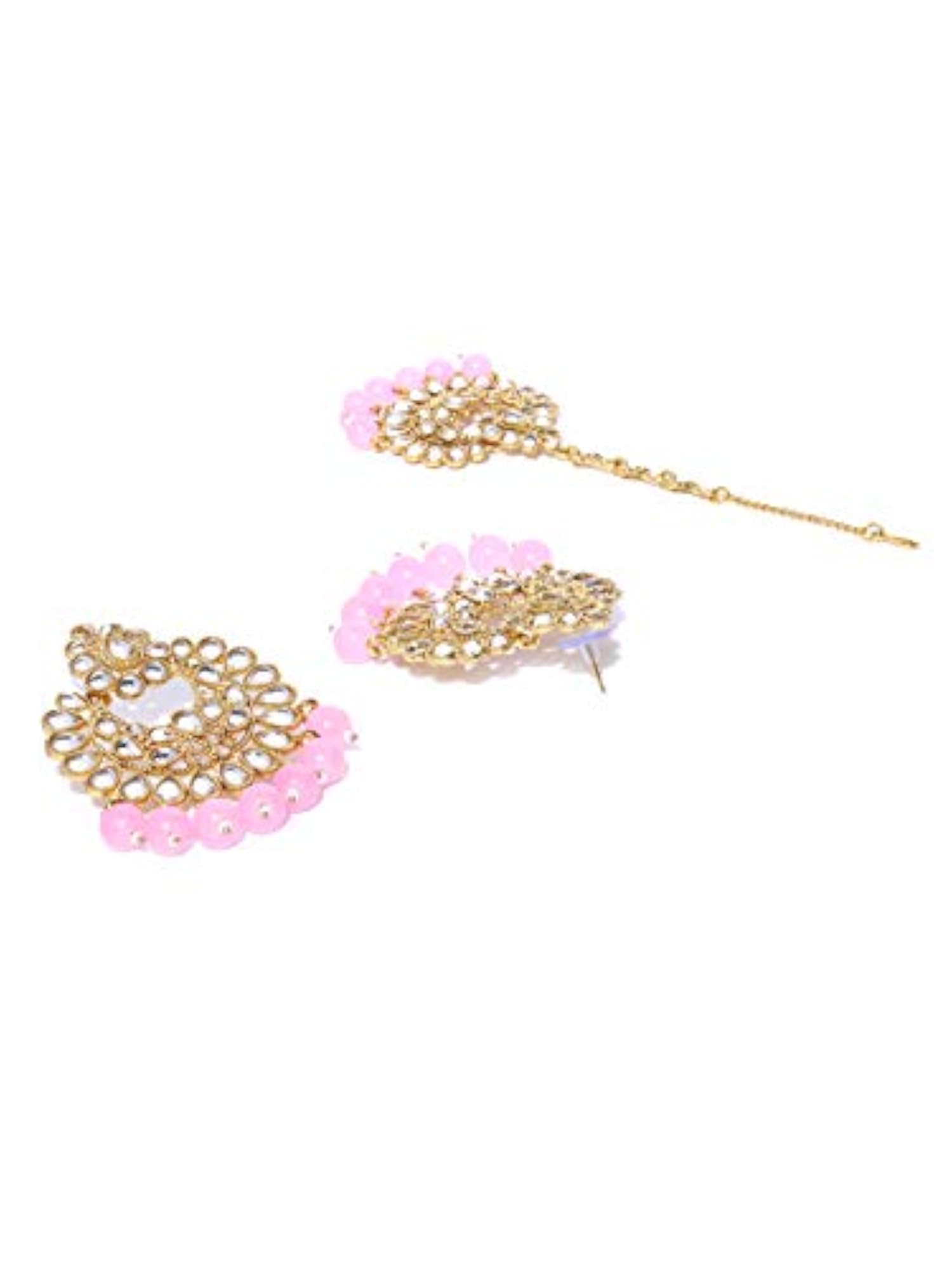 Tone Kundan & Beads Earring & Maangtikka Set-ZPFK8259