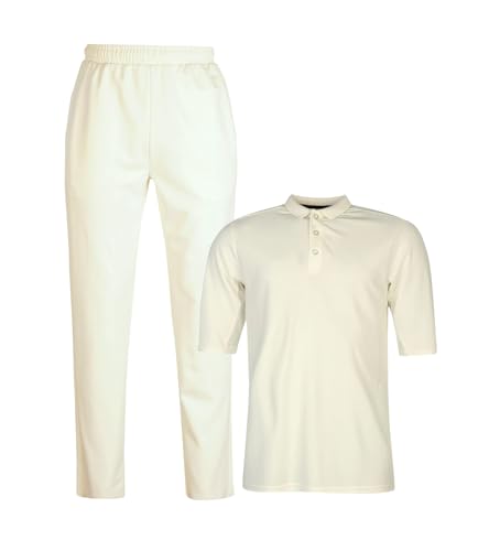 PROSTYLE SPORTS Personalised Cricket Juniors Boys Whites Dryfit Short Sleeves Shirt (Printed) with Full Length Trouser Pant (UK Age 6 Years Regular White (Plain Not Printed))