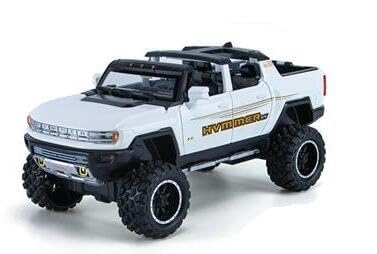 Image of Scale 1:24 Scale Hvmmar Pickup Convertible Alloy Diecast Pullback Metal Car Toy with Sound Light & Opening Doors - Best Gift Toy for Kids (1:24 Hvmmer Pickup Convertible - White)