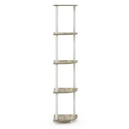 Furinno Turn-N-Tube 5 Tier Corner Display Rack Multipurpose Shelving Unit, 1-Pack, Sonoma Oak/White #TOP3