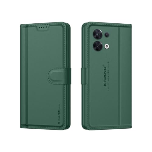 KIVANO LUXE® Compatible with Oppo Reno 8 5G Artisanal Leather Wallet Case with Card Holder for Men Women, Magnetic Flip Folio Cover with Stand RFID Blocking Cell Case (Emerald Green)