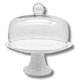 LEONARDO LUXURY HOME DESIGN Alzata Torta Porcellana Bianca Ø 31 cm con Cupola Vetro Traspa...