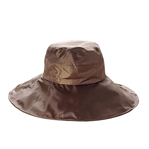 Chapeau de pluie pour femme - Protection solaire - Large bord - Imperméable - Doublure en satin - Pliable - Marron - Taille L Cover