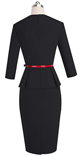 HOMEYEE Women's 3/4 Sleeve Office Wear Peplum Dress with Belt B4733