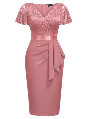 Miusol Women's Floral Lace V Neck Elegant Ruffle Cocktail Dress3