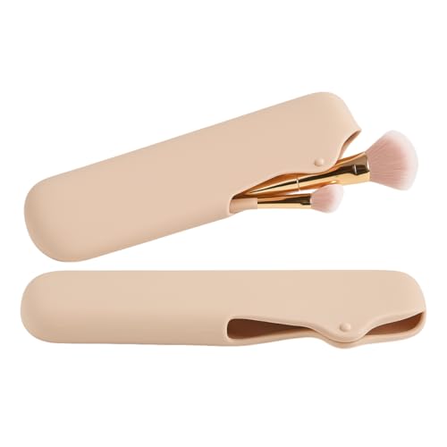 Porta Pincéis de Maquiagem - Estojo de Maquiagem em Silicone Lavável – Organizador Para Seus Pincéis de Maquiagem - Ideal para Bolsa e Viagens (Nude)